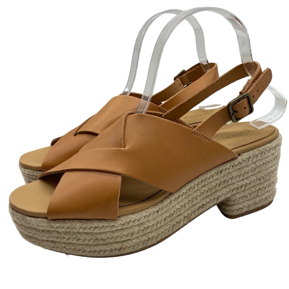 Soludos Cognac Cross-Strap Platform Espadrille Sandals